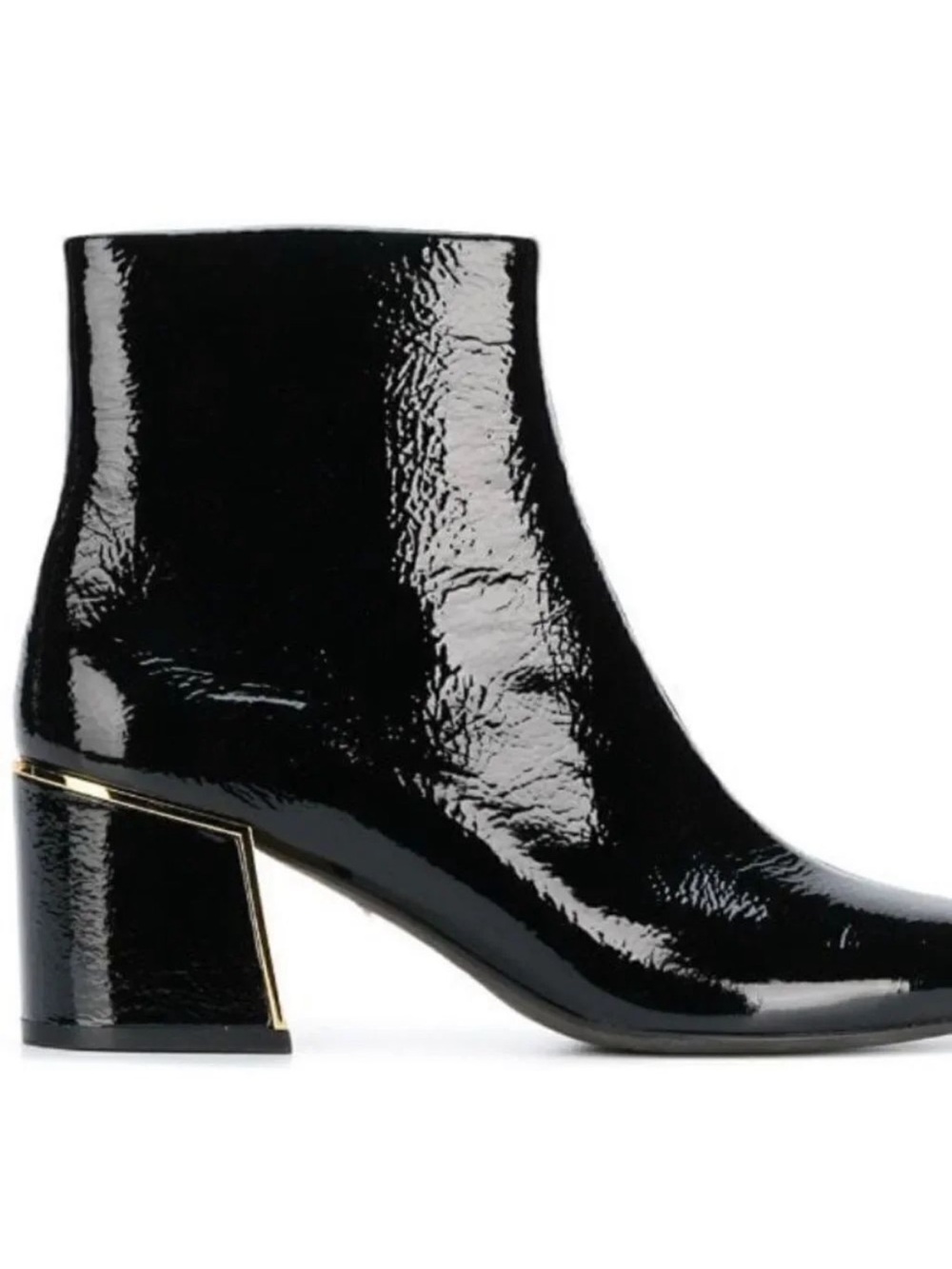 Tory Burch Black Patent Leather Ankle Boot with Gold Trim
